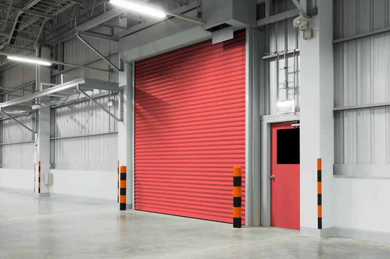 Commercial warehouse with a steel roller shutter
