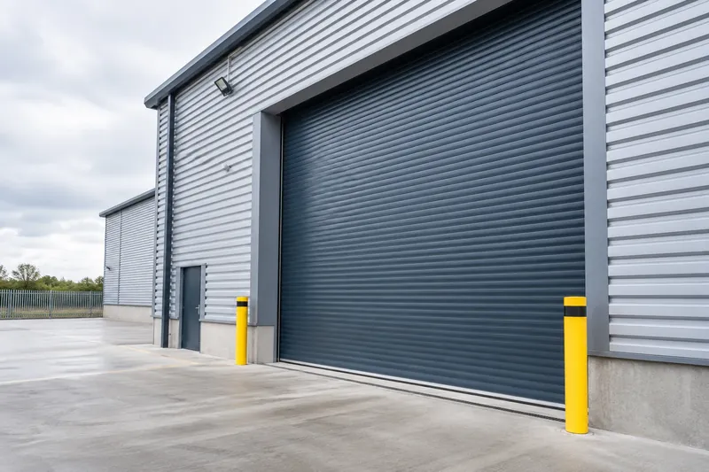 Large industrial roller shutter at a warehouse loading entrance